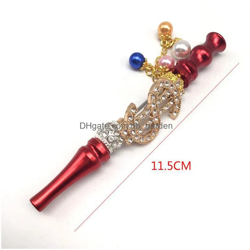 metal smoking pipe dollar hookah mouth pendant with rhinestone inlaid removable cigarette circulating filter cigarettes holder