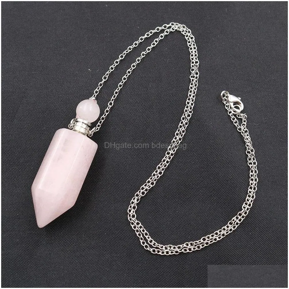  oil diffuser aromatherapy stone pendant necklace uni healing crystal point gemstone necklaces for women and men