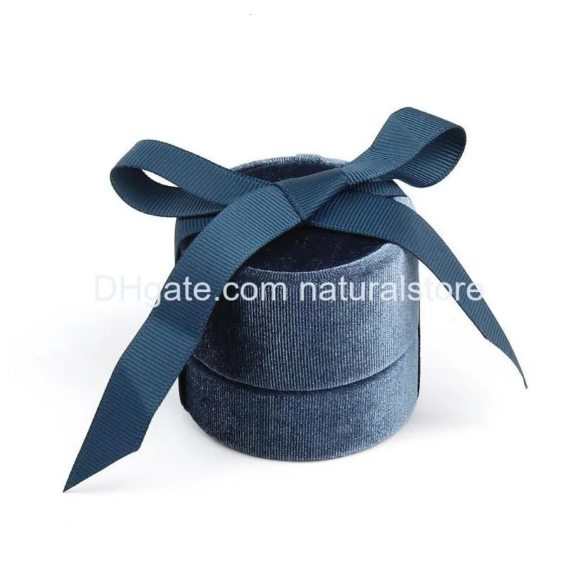 velvet round jewelry box wedding ring case with elegant ribbon pendant necklace earrings jewelry storage holder packaging container