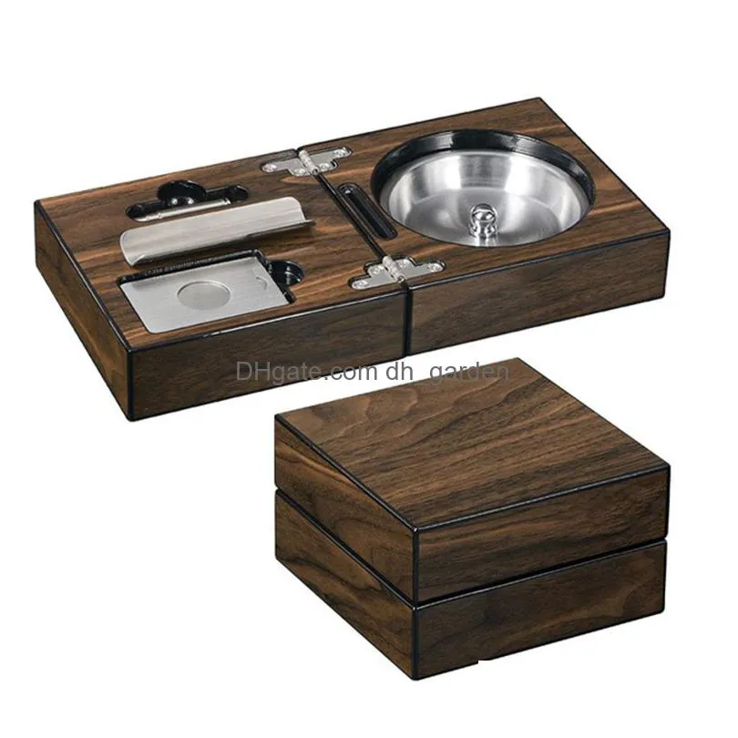 portable walnut cigar ashtray stainless steel cigars cutter wooden box exquisite crafts gift