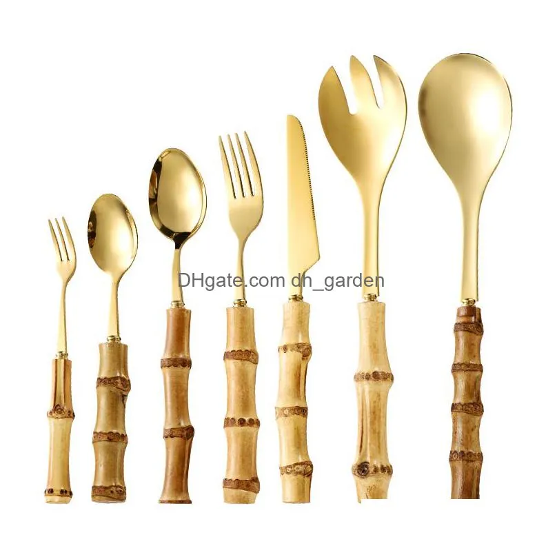 bamboo flatware sets stainless steel spoon fork western tableware outdoor portable tableware set