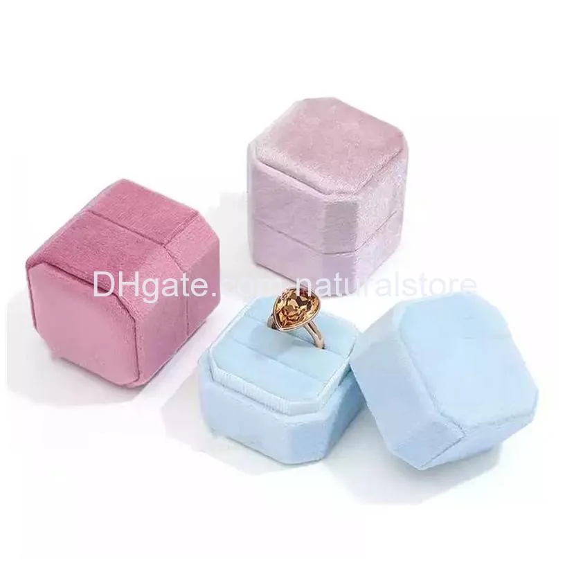 velvet jewelry box portable octagon shape double ring storage boxes wedding ring earrings display case for girls women gift packaging