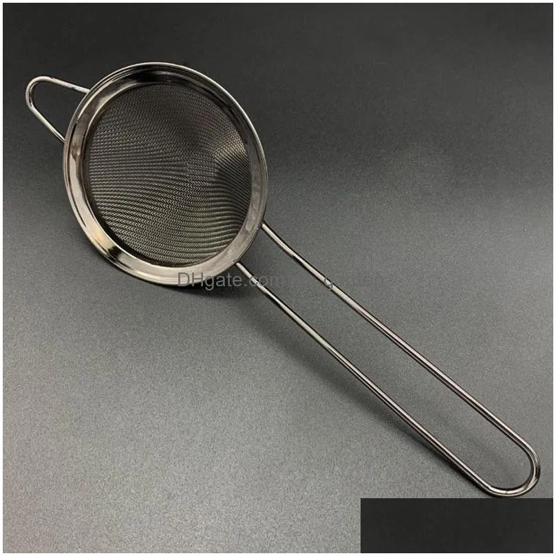 304 stainless steel strainer with long handle and tapered pointed ears flour sieve oil spill spoon mesh filter multifunctional kitchen