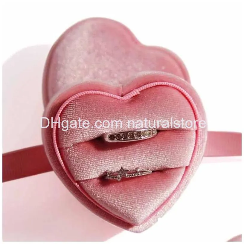 heart shaped jewelry box velvet double ring boxes earrings pendant display case jewelry storage holder for proposal engagement