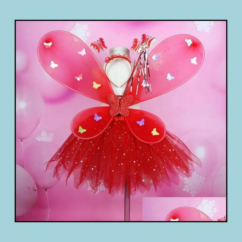 girl led butterfly wings set with glowtutu skirt fairy wand headband fairy princess light up party carnival costume 28t