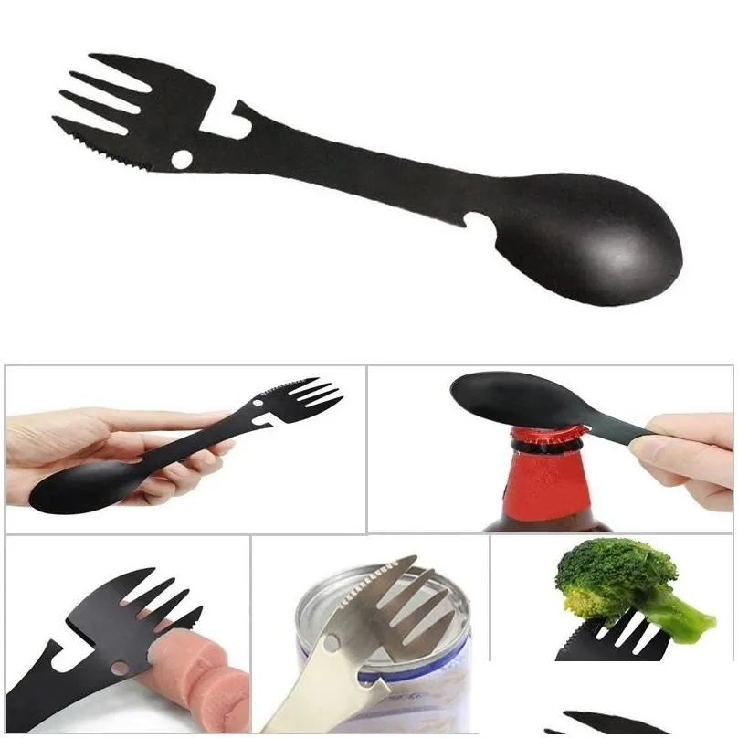 stainless steel multi tool bottle can opener spoon cutlery multitool utensil fork tableware camp picnic flatware portable spork wly935