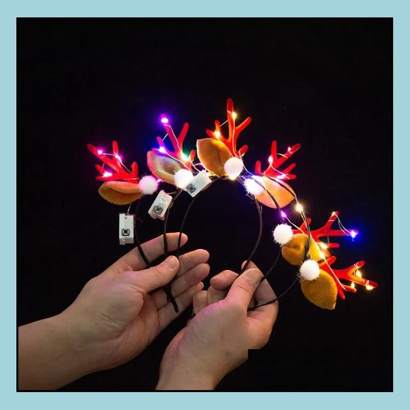 led antler headbands light up reindeer headband party decorations luminous glow headpieces flashing hair bands
