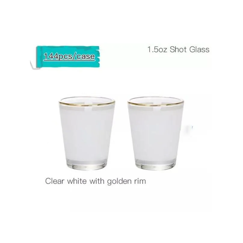 us warehouse 1.5oz 3oz sublimation s glasses tumbler white golden rim wine glasses heat transfer printing frosted cup blank sublimation