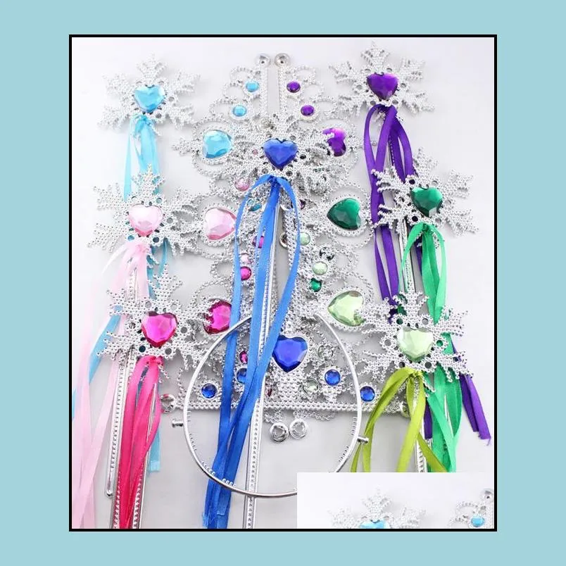 snowflake ribbon wands crown set fairy wand kids girl christmas party snowflake gem sticks magic wands headwear props decoration