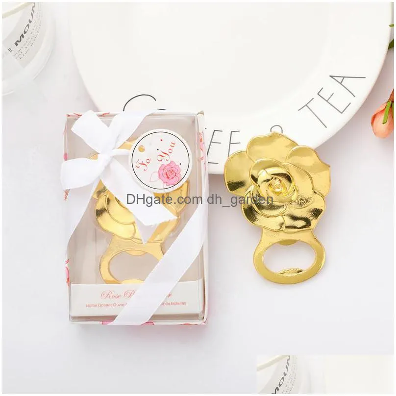 golden beer bottle opener romantic rose shape corkscrew can be hanging wedding guest gifts kitchen tools