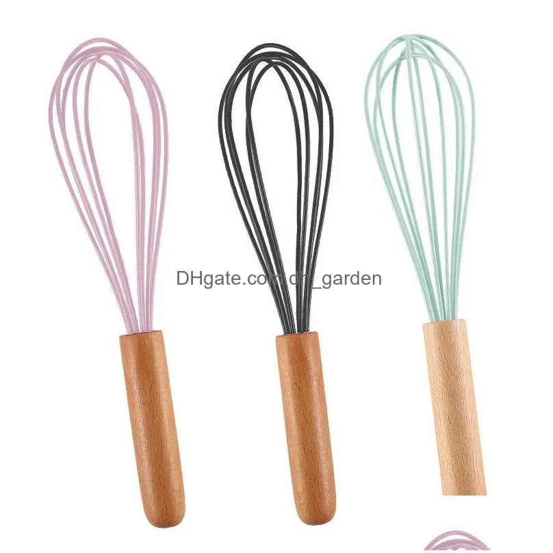 manual silicone cream butter eggs tool wooden handle egg beater whisk dough mixer kitchen baking tools