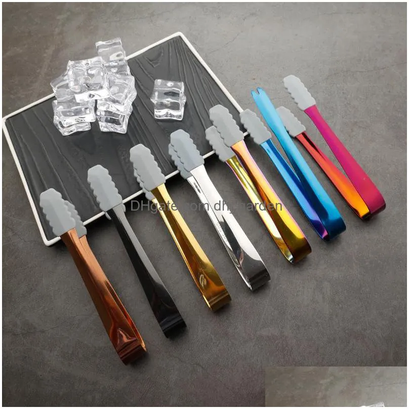stainless steel ice tongs tool silicone non slip summer drink cola mini portable clip bar kitchen supplies 7 colors