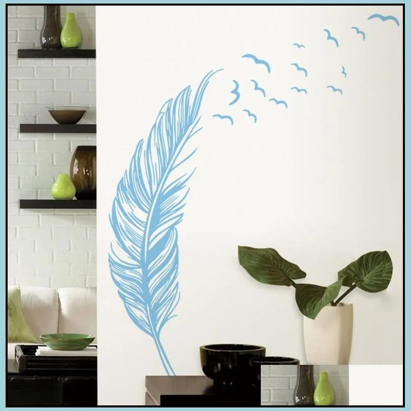 birds flying feather wall stickers removable bedroom home decal mural art decor wedding party background decorations 47x71