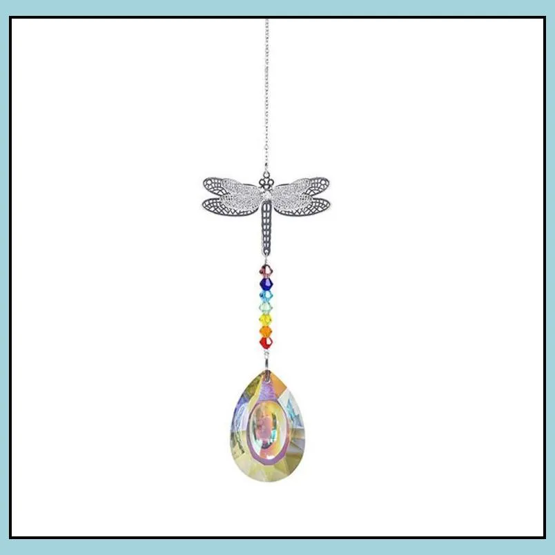 ab color crystal sun catcher garden decoration window butterfly dragonfly hanging prism rainbow maker beaded charms chandelier pendant