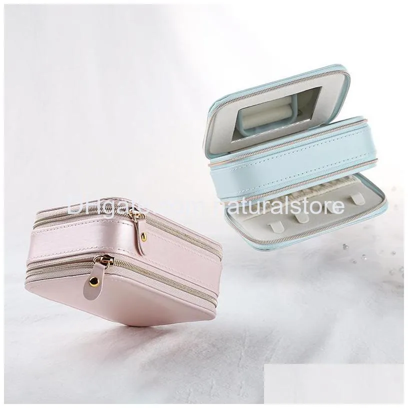 travel jewelry case small jewelry box pu leather portable storage organizer double zipper display boxes for rings earrings bracelets necklace