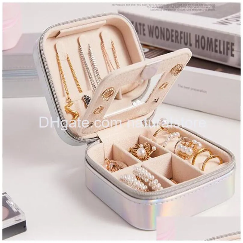 jewelry box small waterproof organizer with mirror pu leather makeup holder double layer travel jewelry case for earrings rings necklace