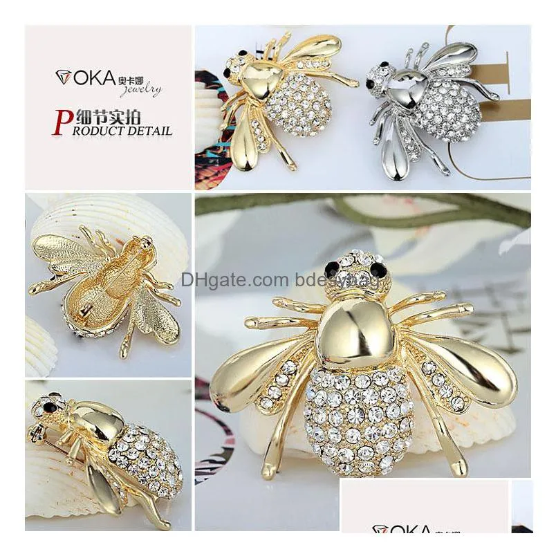 bee brooch crystal insects theme animal fashion gold color european and american personality animal jewelry cute bee brooch rhinestone