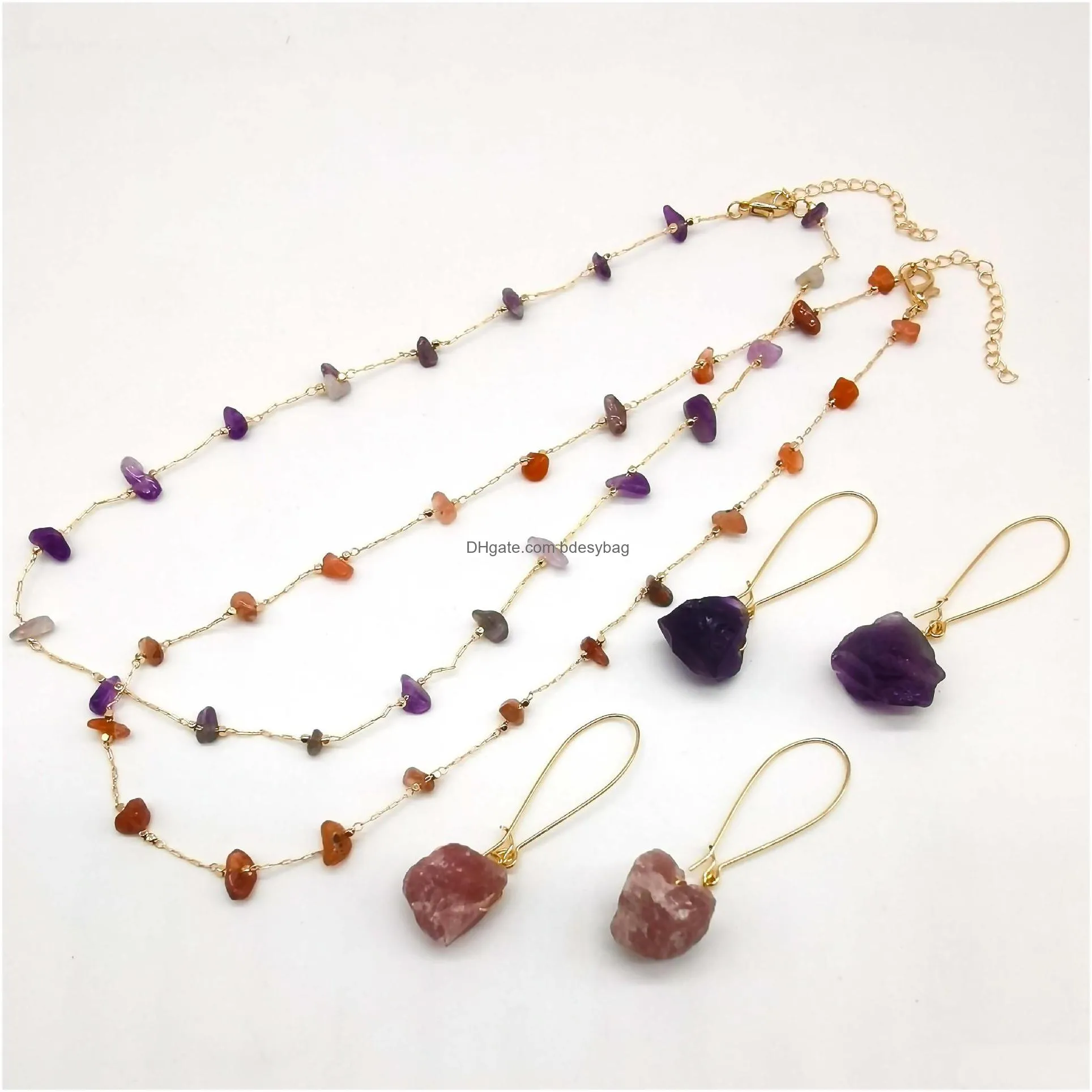 raw crystal chain necklace for women girls gemstone beads chakra anxiety amethyst aventurine rose quartz tiger eye obsidian choker