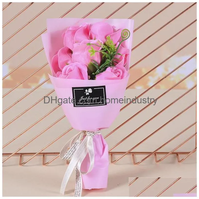 7 red rose simulation flower valentines day manual artificial flowers multi color soap small bouquet gifts packing paper rope 4 3jh l2