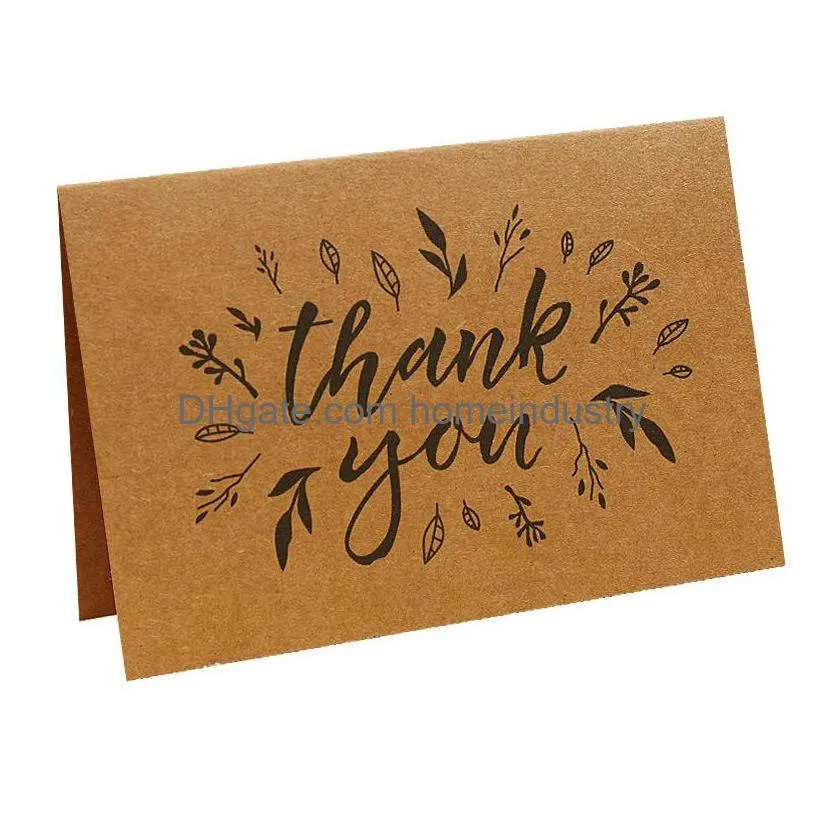 retro kraft paper thank you card folding wreath design print gratitude handwriting greeting cards wedding birthday party flower shop 0