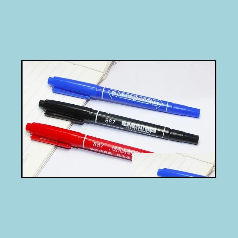 hero painting pens hook line pen waterproof colorfast cd marker pen 2 heads oily art drawing marker pens wtitting pen red blue black