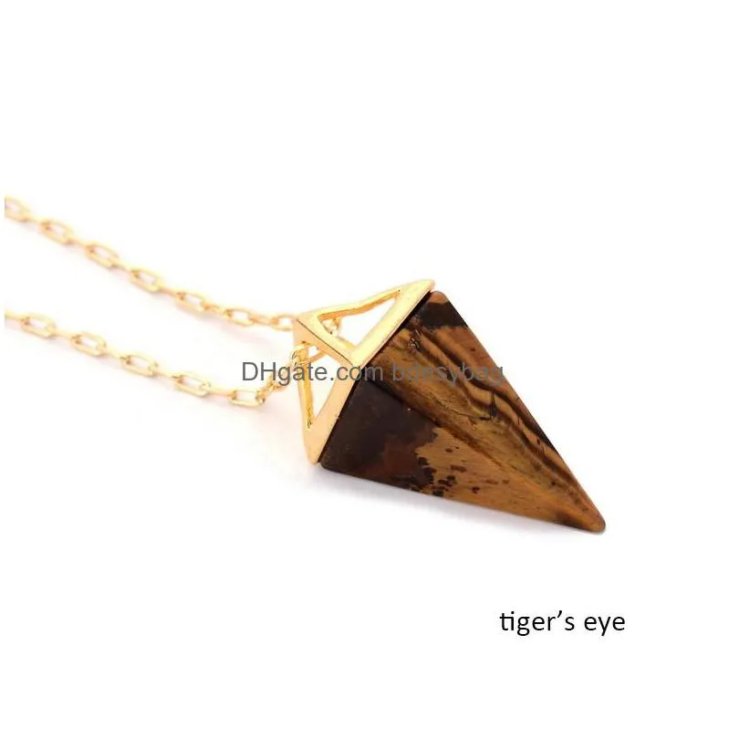 healing crystal opal pyramid amethyst necklace gold plated howlite rose quartz amulet natural stone pendant necklaces collier