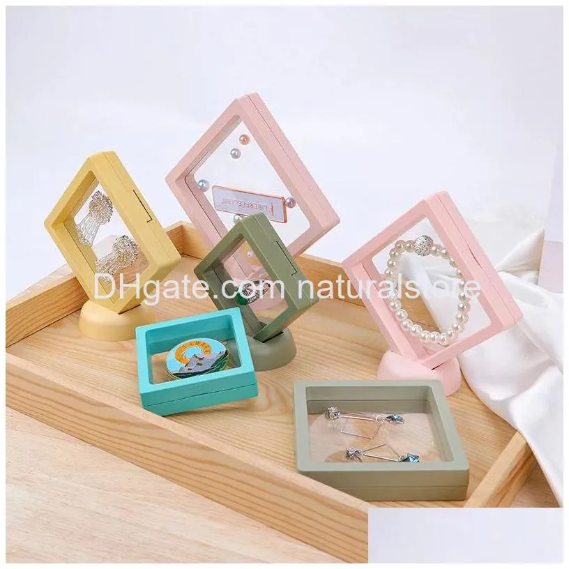 colorful pe film jewelry storage box ring bracelet travel case 3d floating frame dustproof display boxes