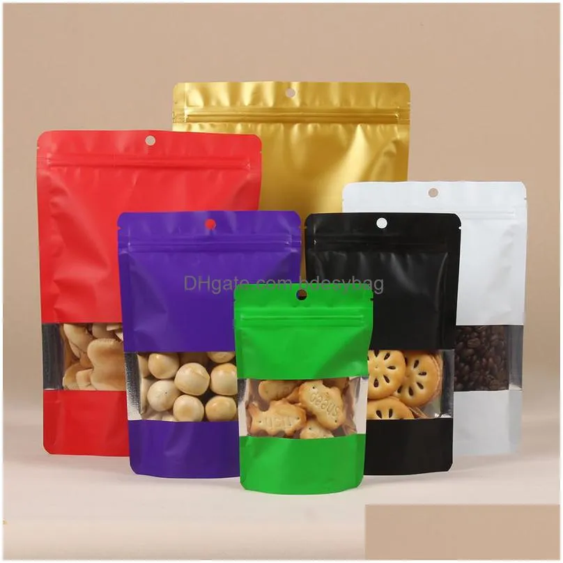 colorful aluminum foil mylar bag food storage bags hang hole black white self seal stand up pouch bag with window lx4783
