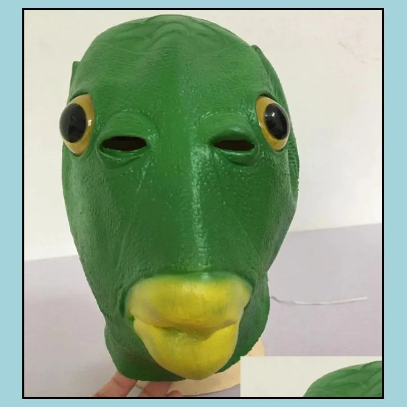 green fish head full mask novelty latex animal headgear open mouth for adult party cospaly props