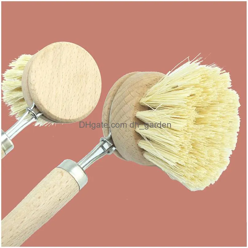 23cm natural beech kitchen cleaning brush wooden long handle pot brushes can hanging household clean tool