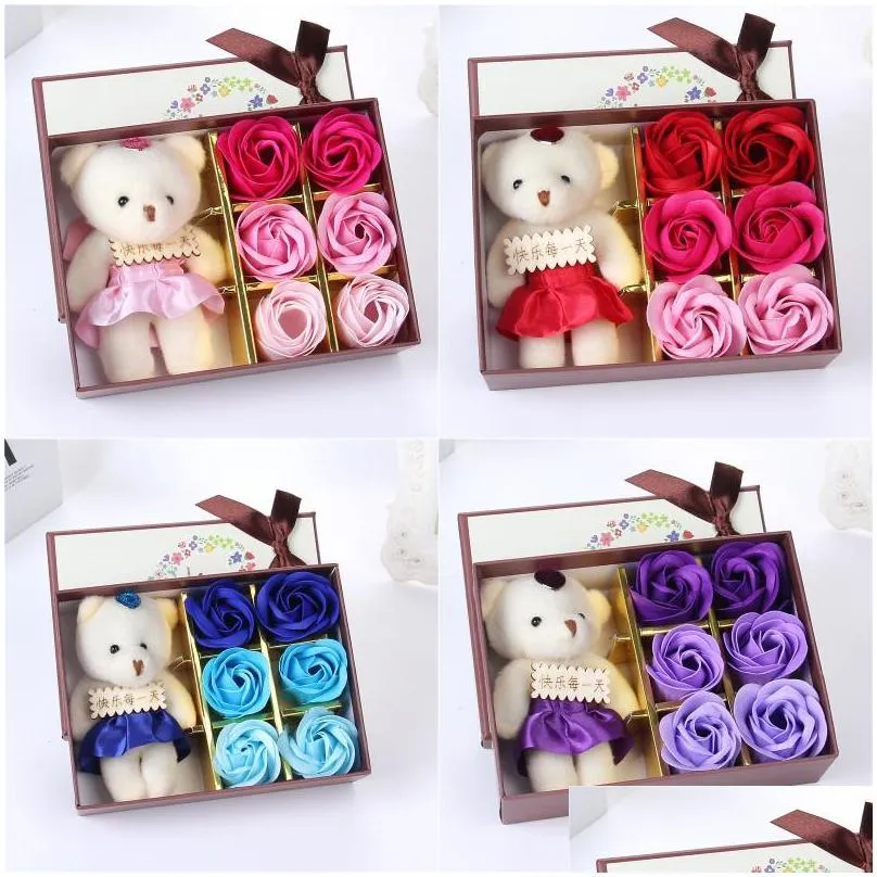 originality soap flower lovely bear rose box never withering fashion woman man soap flowers valentines day gift 4gc k2