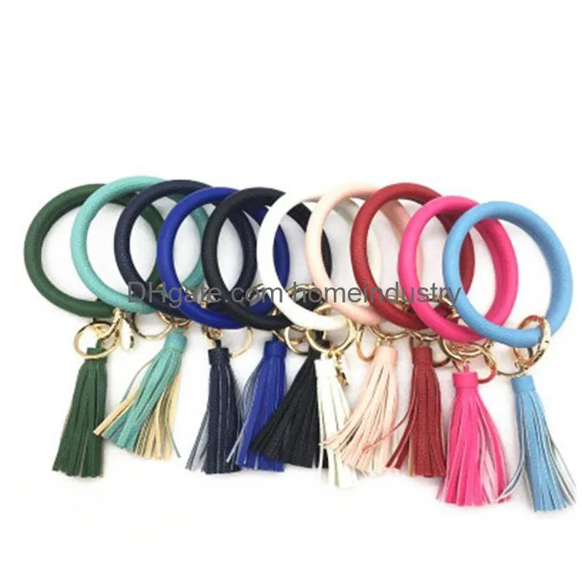 party favor tassel leather bracelets keychain pu wrap key ring eco friendly wristbands chain bangles with various patterns 8 5by j1