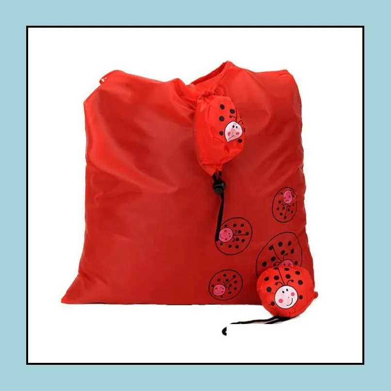 ladybird home sundries storage organization bags tote ladybug folding bag collapsible ecological cartoon shopping bag red big capacity