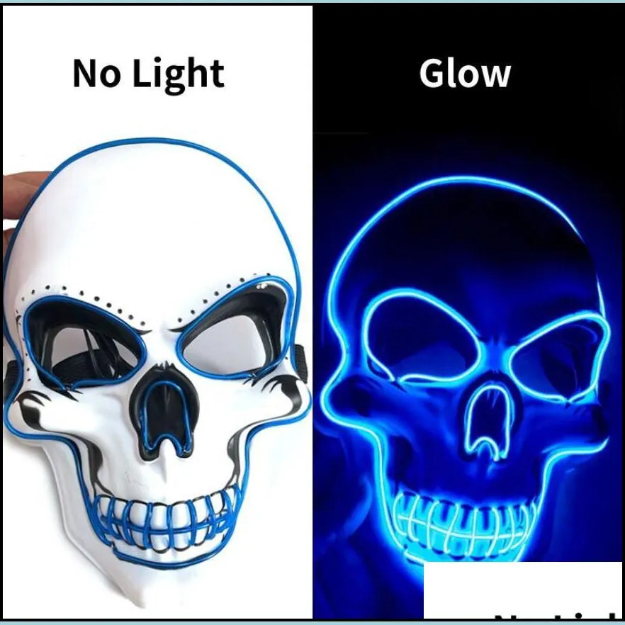 halloween led light up mask el wire skull scary full face masks cs game protectors masquerade party costume glowing props