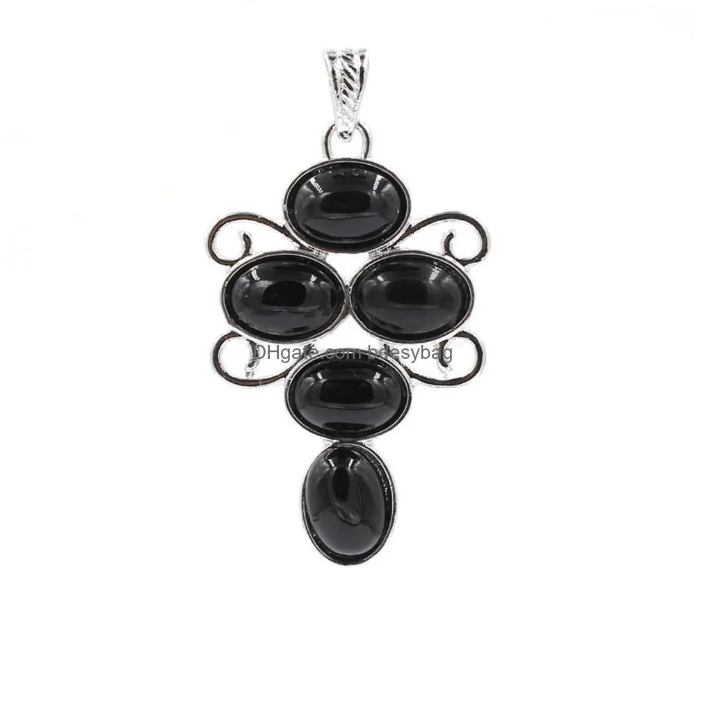 natura black onyx gemstone pendant chakra owl snowflake wing pendant for women men jewelry wholesale