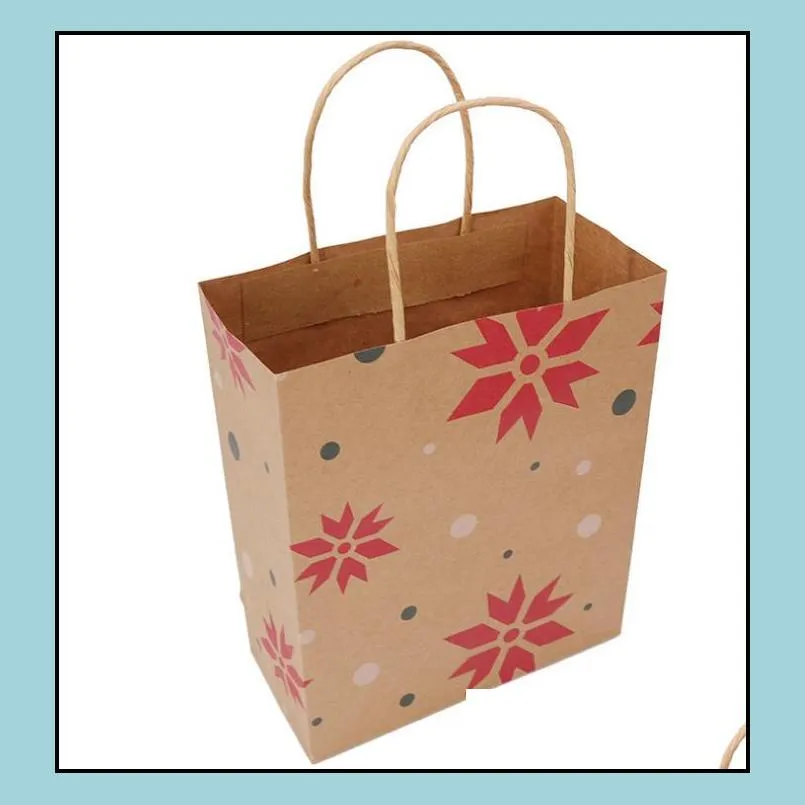 christmas kraft paper printed gift bags handbag xmas presents favors toys clothes wrap totes shopping carrier bag packaging colorful