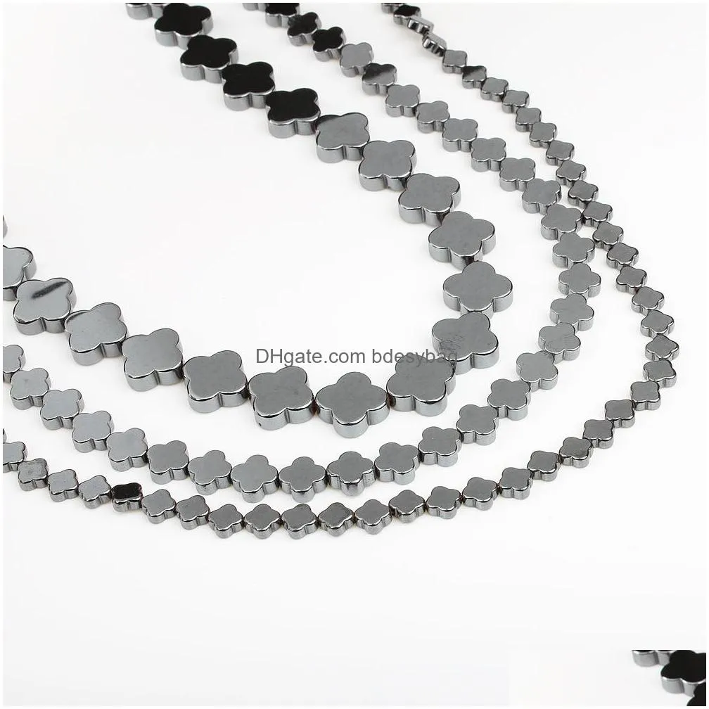 loose cross hematite stone beads for diy making jewelry bracelet necklace anklet flate gemstone 4 leaf spacer black magnetite no magnetic