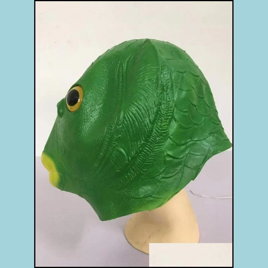 green fish head full mask novelty latex animal headgear open mouth for adult party cospaly props
