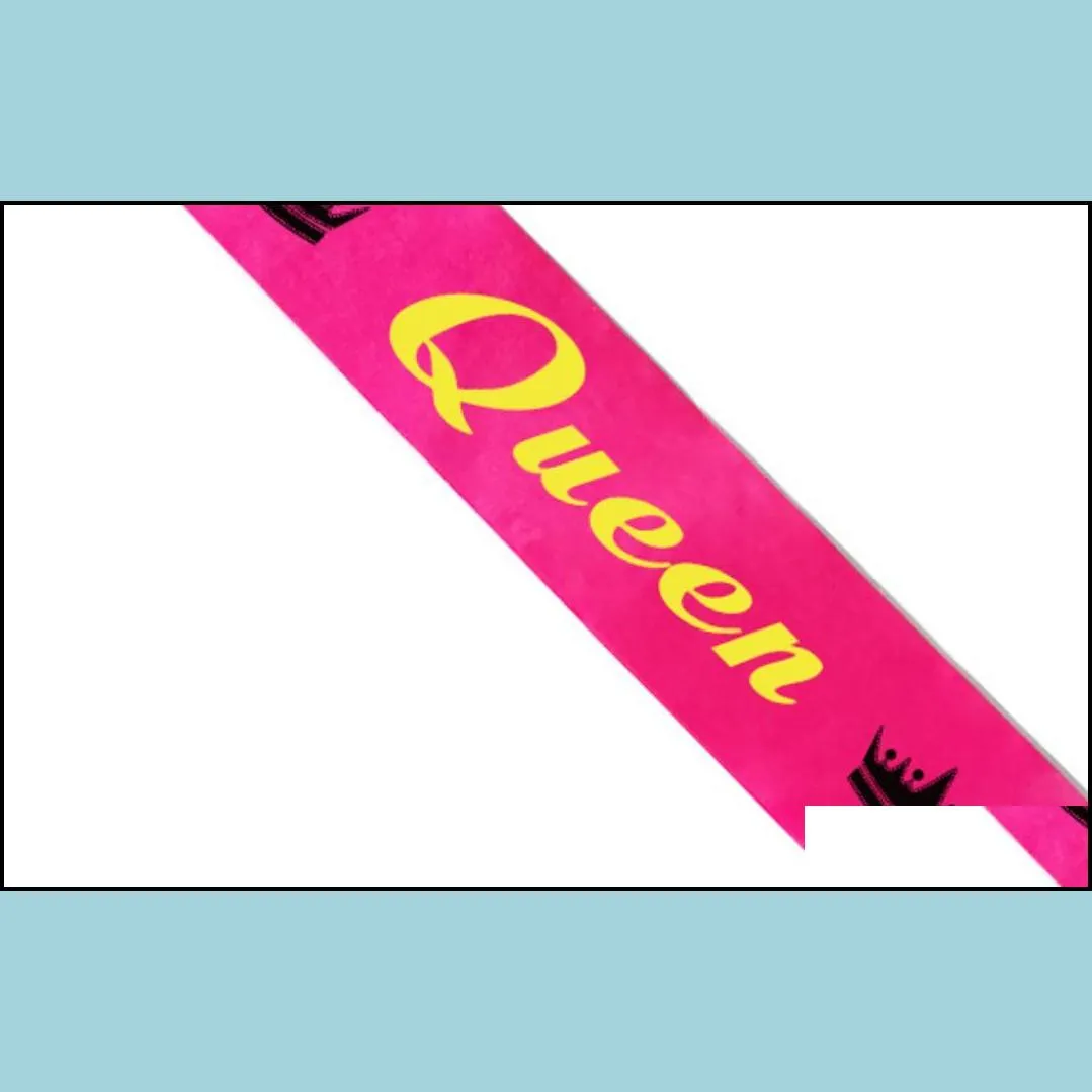 luxury prom queen king sash personalised celebration satin ribbon sashes with print crown for birthday hen night pageant party black