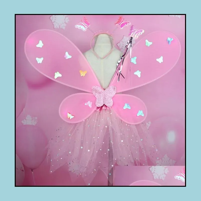 girl led butterfly wings set with glowtutu skirt fairy wand headband fairy princess light up party carnival costume 28t