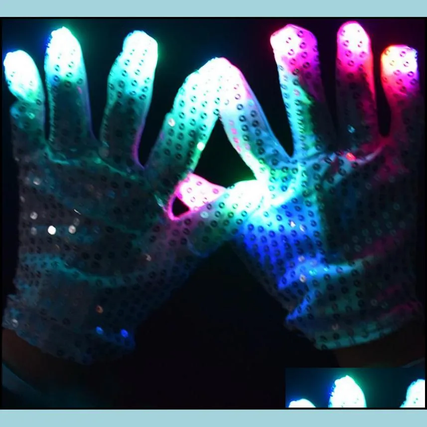 new led glow flashing sequins gloves party dance finger lighting mittens gloves halloween christmas performance stage props festive