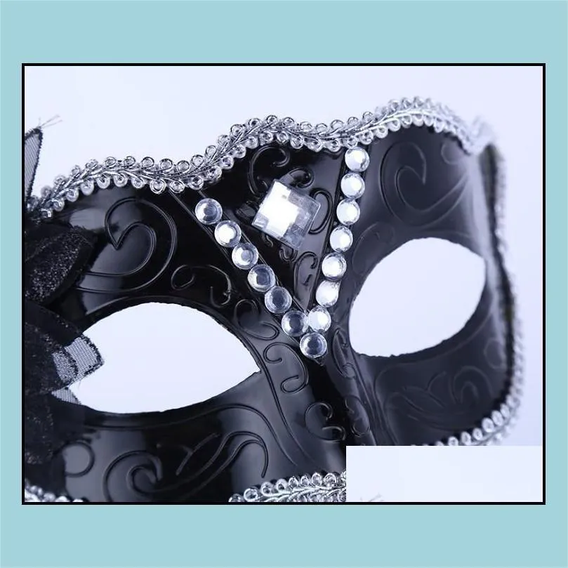 halloween mask venice princess handheld side flower mask masquerade party stage performance plastic mask diamond black silver