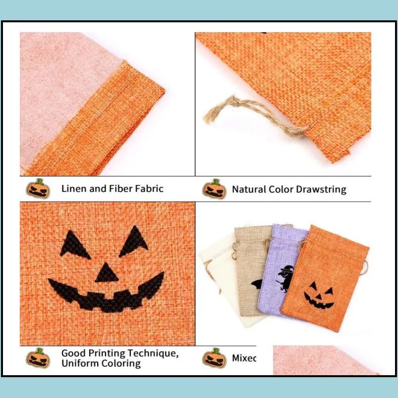 burlap bags jute drawstrings candy pouch gift wrap halloween treat bag with different designs party decoration colorful
