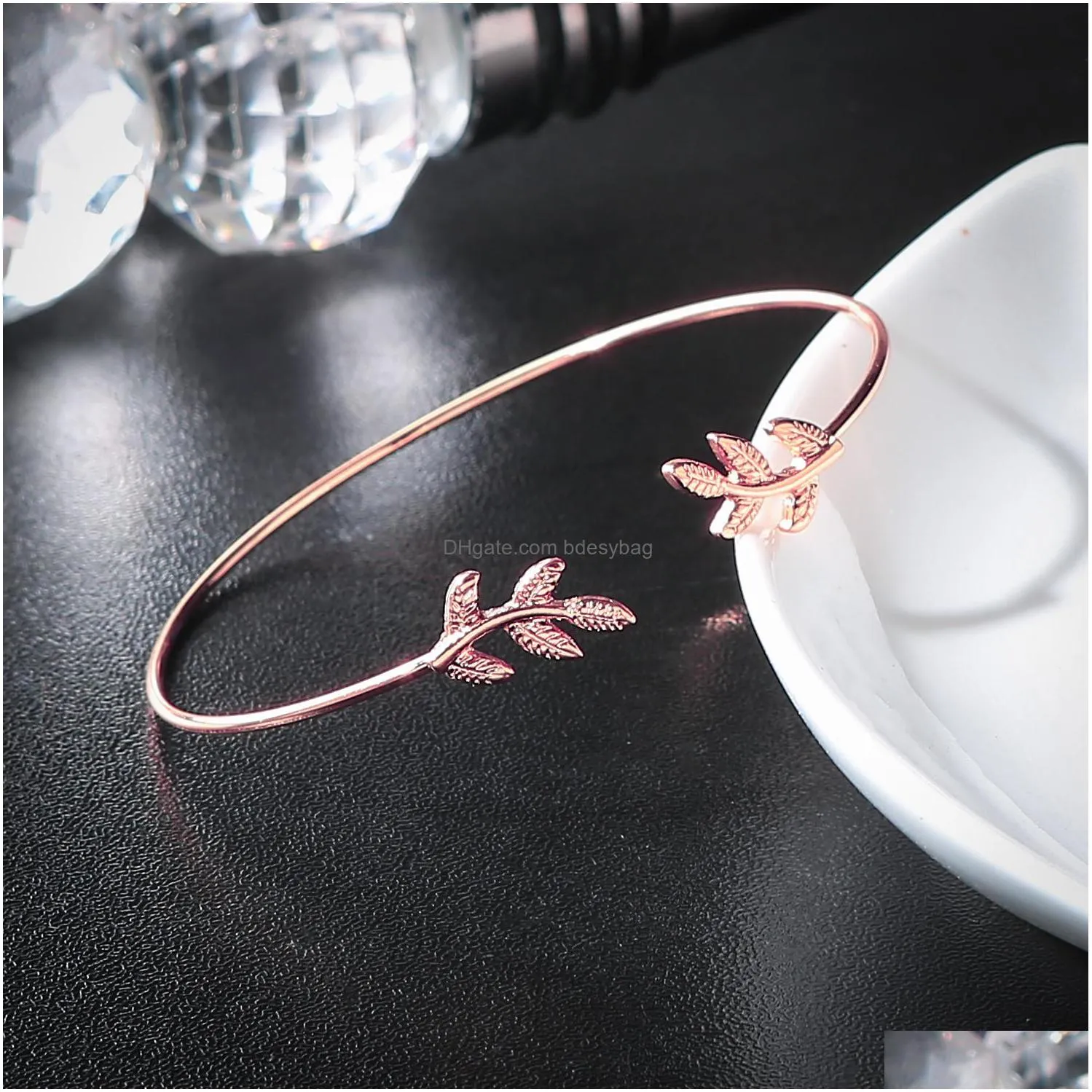 10pc/set leaves bracelet jewelry new women fashion charm leaves shaped open bangle bracelet bohemian leaves knot round chain handmade