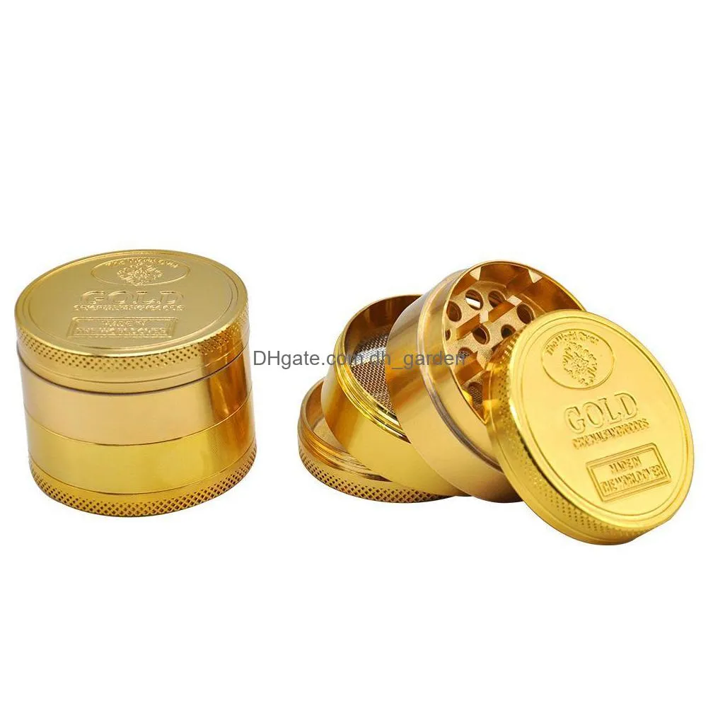 gold grinder coin pattern zinc alloy metal smoking herb 4 parts layers 50mm cigarette tobacco spice crusher smokings