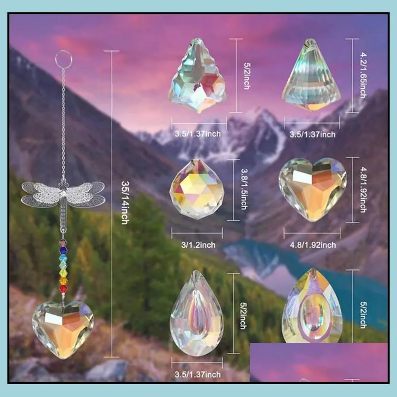 ab color crystal sun catcher garden decoration window butterfly dragonfly hanging prism rainbow maker beaded charms chandelier pendant