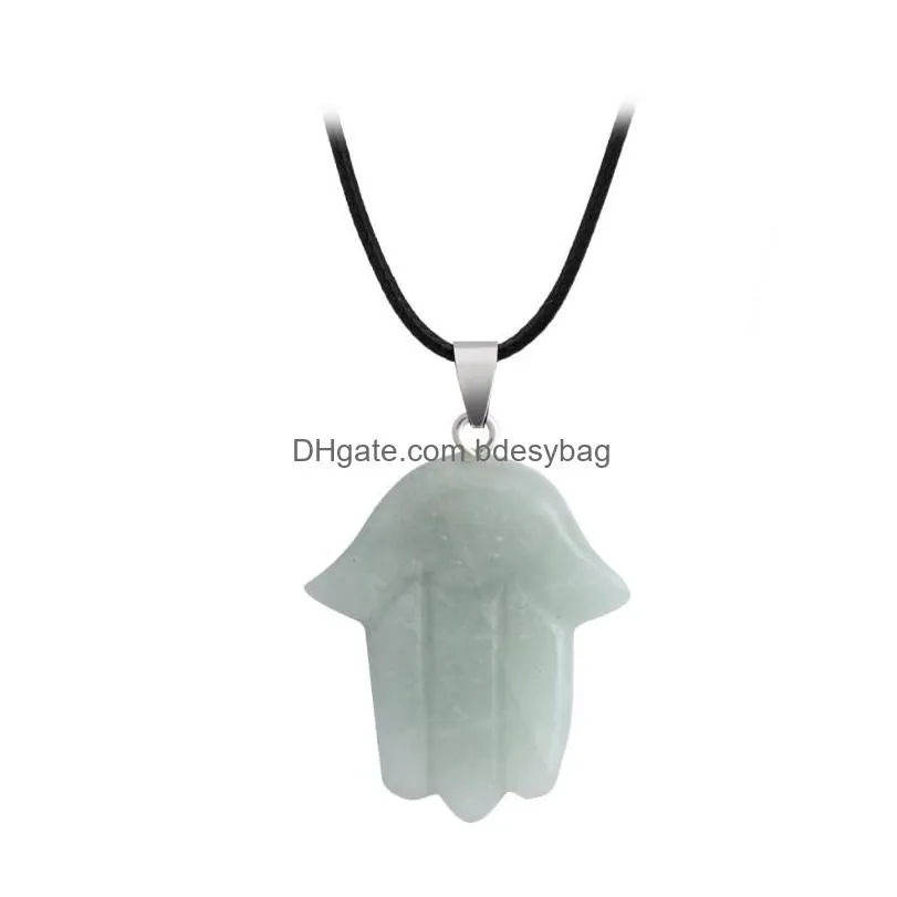 rose quartz cute healing crystal hand necklace for women men evil eye hamsa hand fatima pendant chain hip hop jewelry