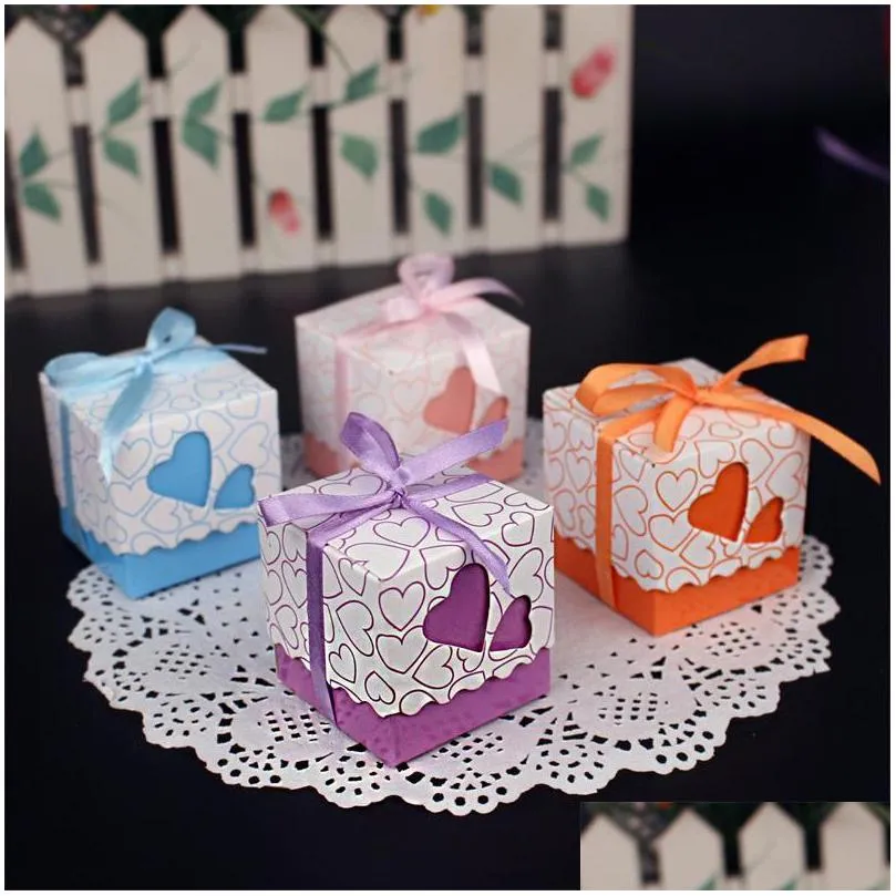 gift wrap creative birthday candy boxes double hollow love heart paperbags ribbon packing box multi color high quality 0 14ab