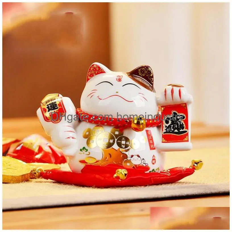 cartoon mini ceramic ornament cute fat happy lucky cat waving hand maneki neko piggy bank for home decor toy gift 11yl bb