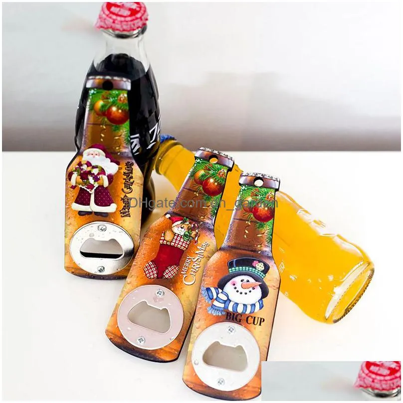 christmas gift cartoon printing beer bottle opener creative refrigerator magnet decoration corkscrew household kitchen tool